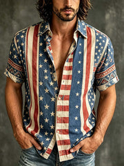 Men's  American Flag Element Pattern Printed Short Sleeve Shirt