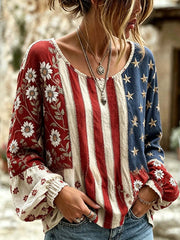 Women's Plaid Design Small Daisy Pattern Print  Cotton-Linen Shirt