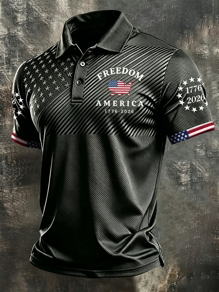 Men's Independence Day USA Flag Print Casual  Patriotic Polo