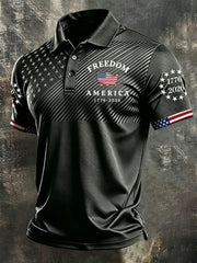 Men's Independence Day USA Flag Print Casual  Patriotic Polo