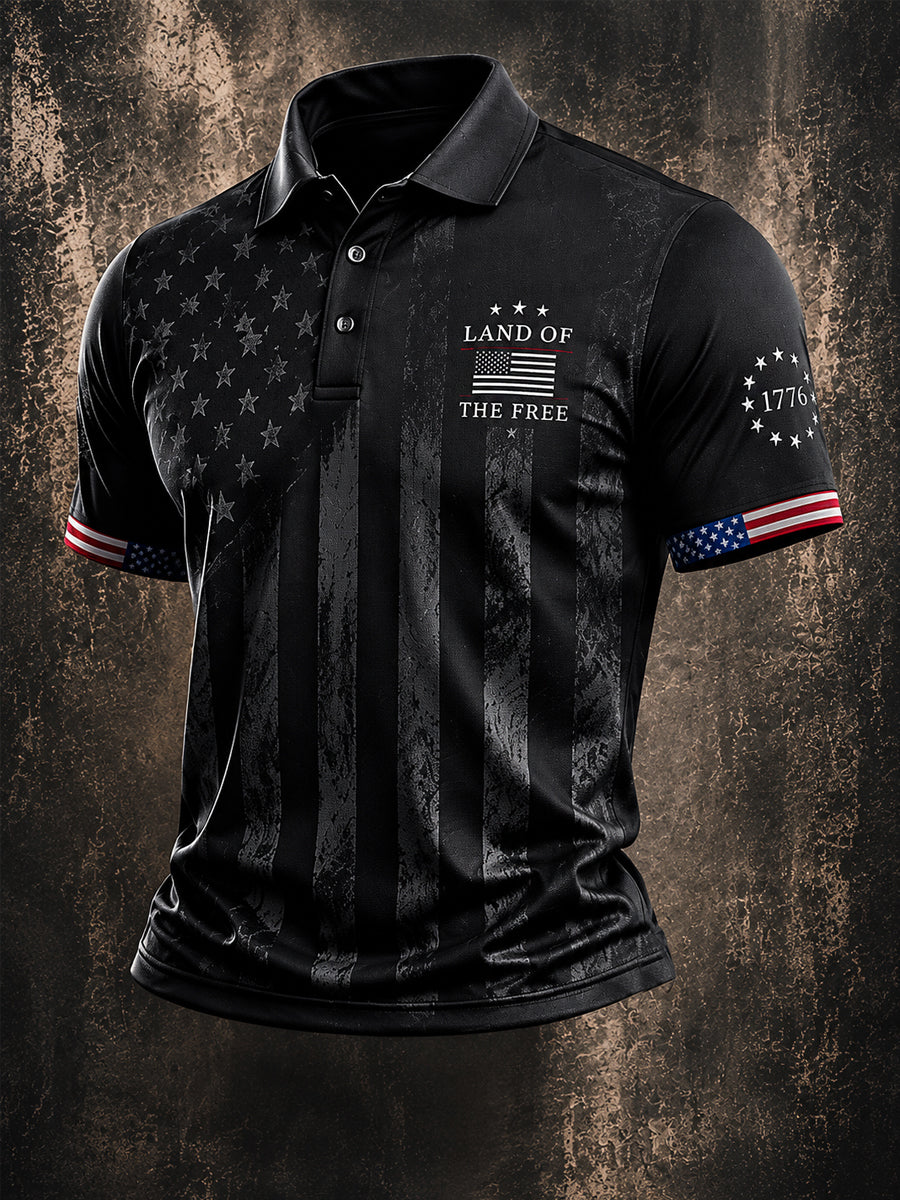 Men's Independence Day Land Of The Free Print Casual  Patriotic Polo