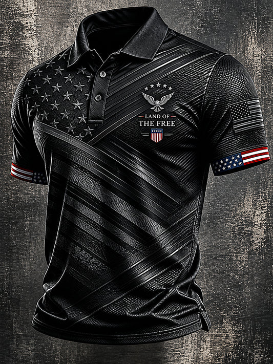 Men's Independence Day Land Of The Free Print Casual  Patriotic Polo