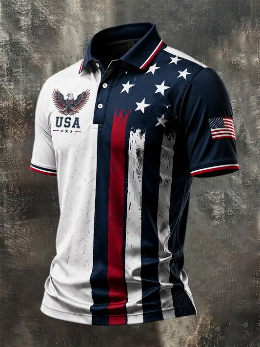 Men's Independence Day USA Flag Print Casual Patriotic Polo