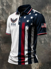 Men's Independence Day USA Flag Print Casual Patriotic Polo