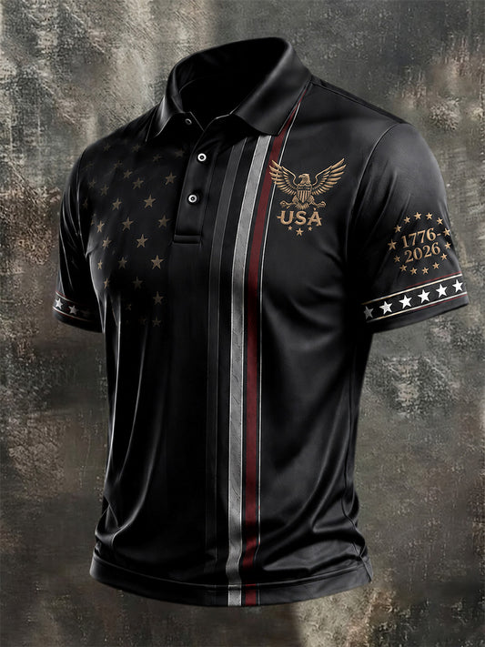 Men's Independence Day USA Flag Print Casual Patriotic Polo
