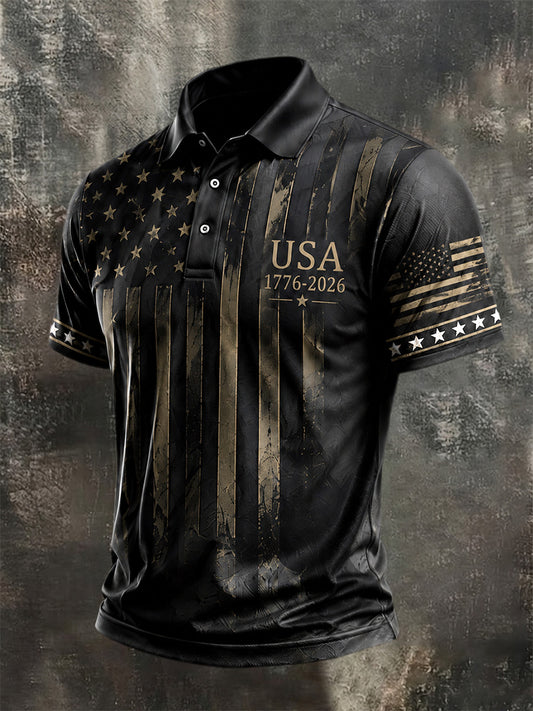 Men's Independence Day USA Flag Print Casual Patriotic Polo