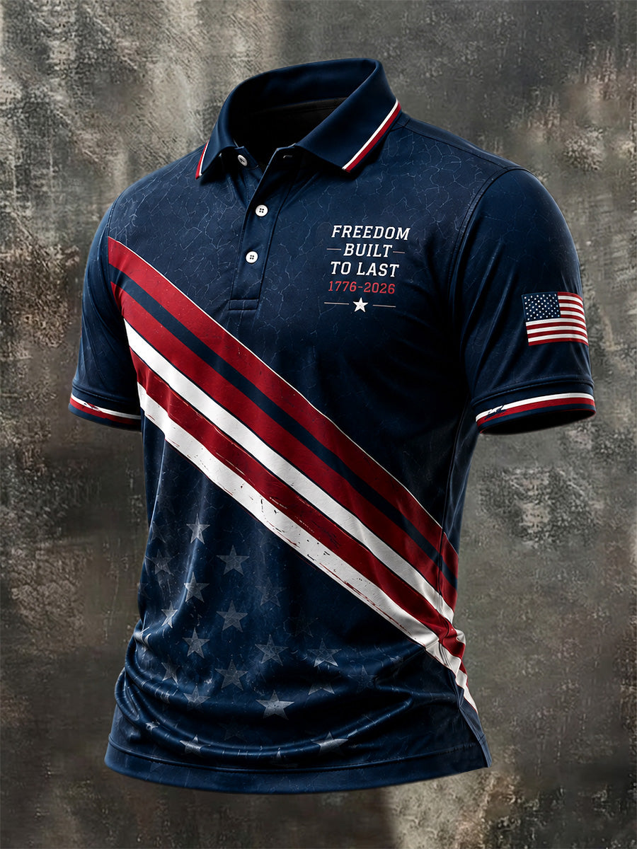 Men's Independence Day USA Flag Print Casual Patriotic Polo
