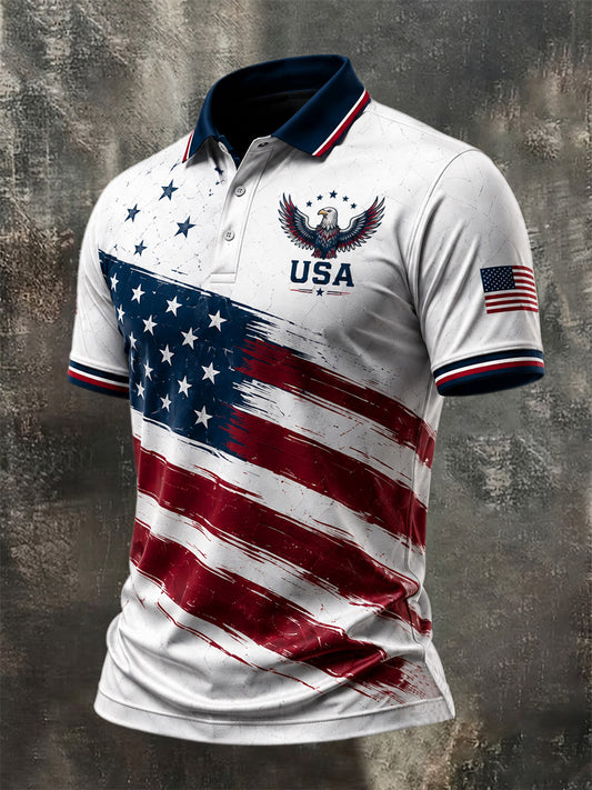 Men's Independence Day USA Flag Print Casual Patriotic Polo