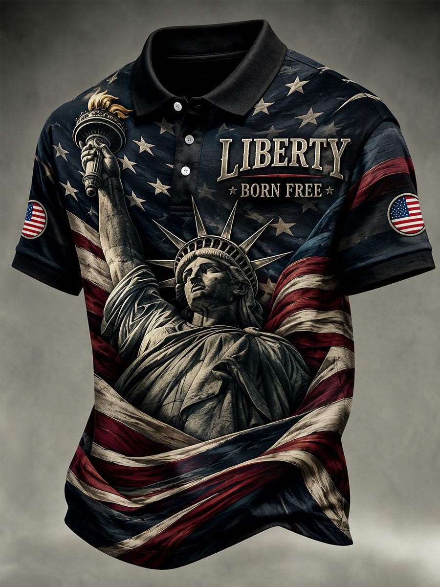 Men's Independence Day Liberty USA Flag Print Casual Patriotic Polo