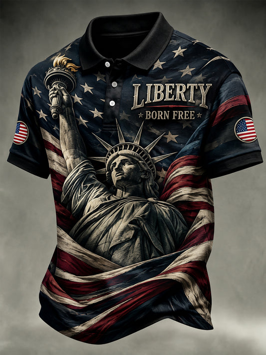 Men's Independence Day Liberty USA Flag Print Casual Patriotic Polo
