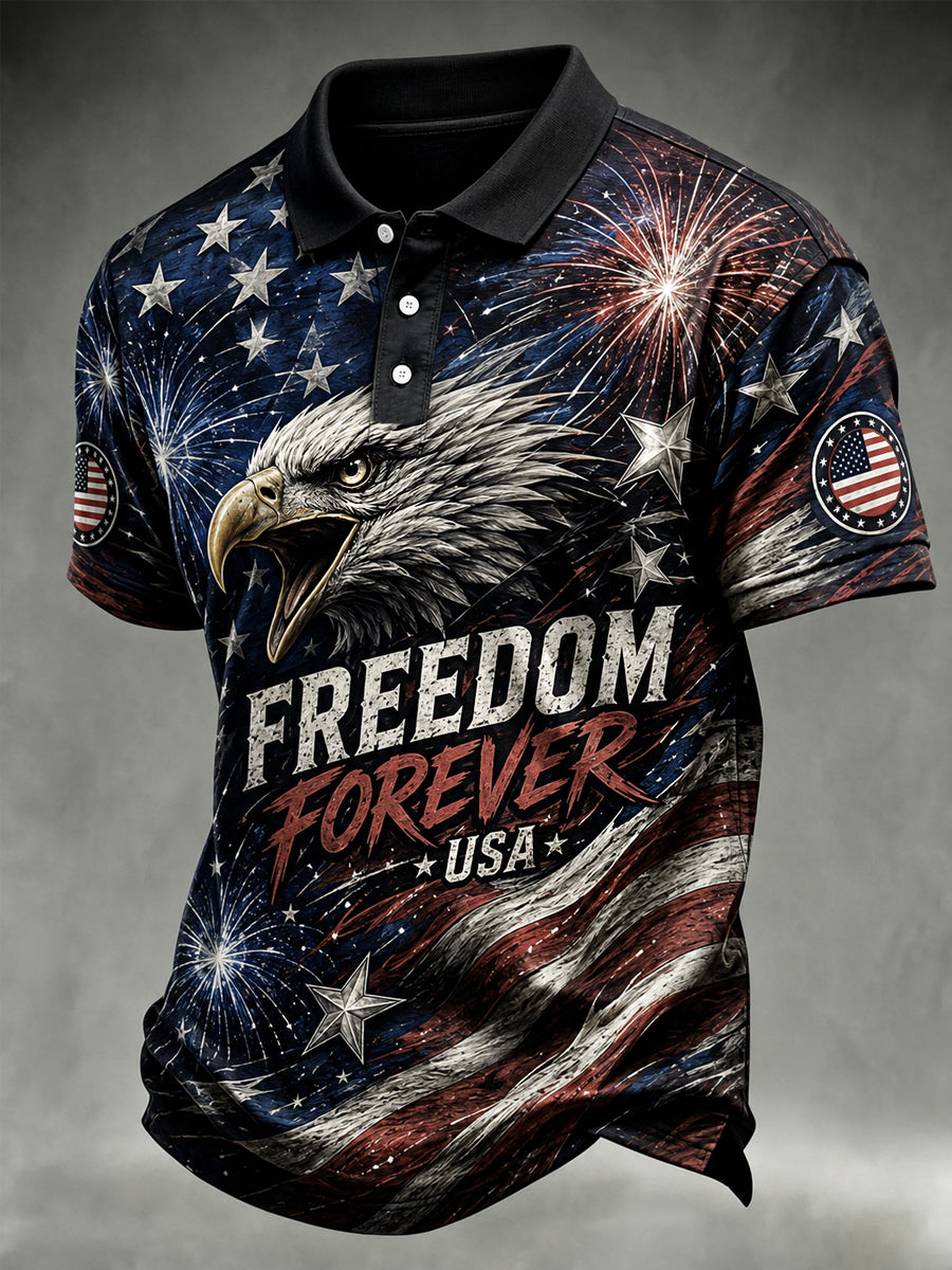Men's Independence Day Bald Eagle USA Flag Print Casual Patriotic Polo