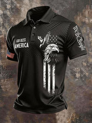 Men's Independence Day USA Flag God Bless America Print Casual Patriotic Polo