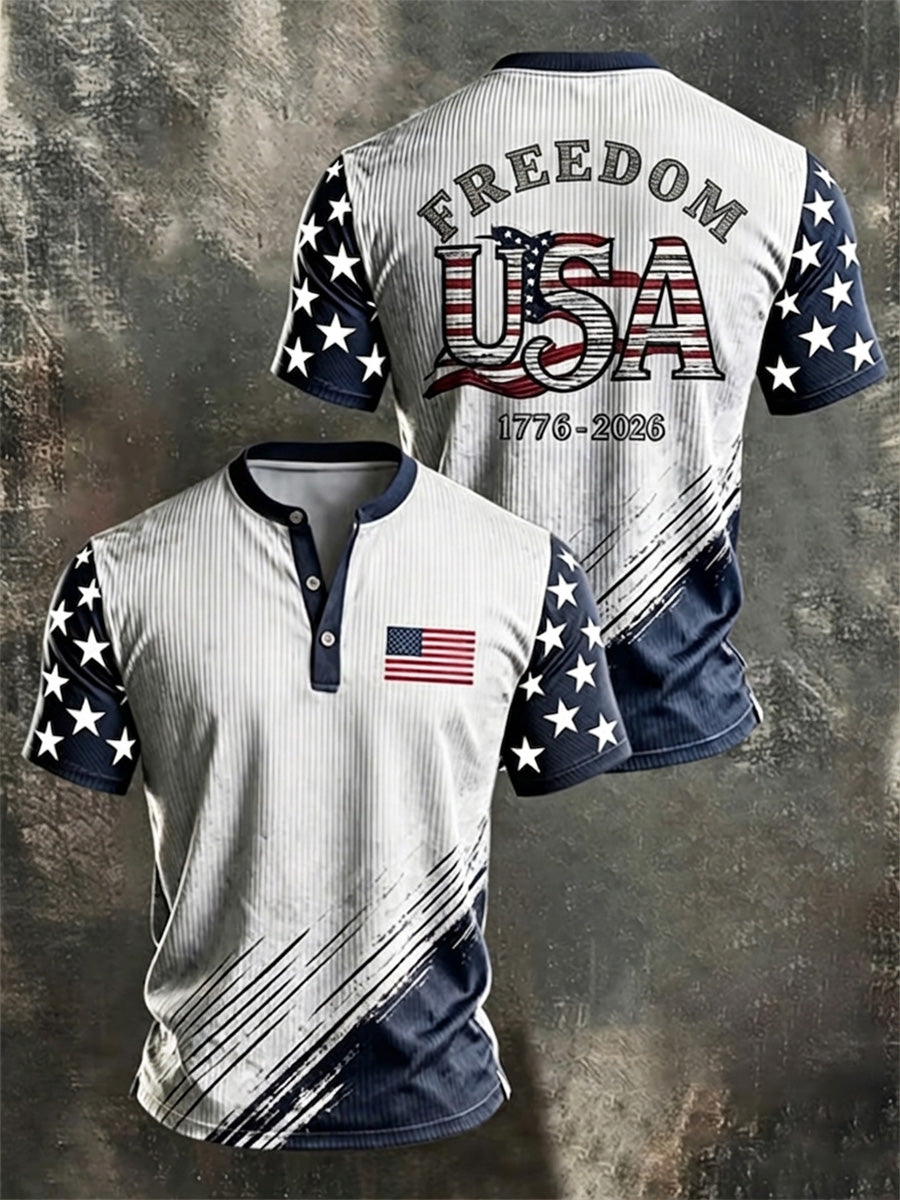 Men's Independence Day USA Flag Print Casual Patriotic Tee