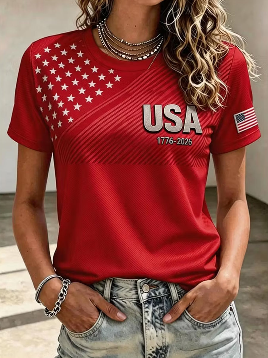 Women's Independence Day Flag Art Print Short Sleeve T-shirt