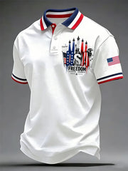 Men's Independence Day USA Flag Freedom Jet Print Casual Patriotic Polo