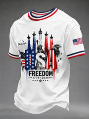 Men's Independence Day USA Freedom Jet Print Casual Patriotic Tee