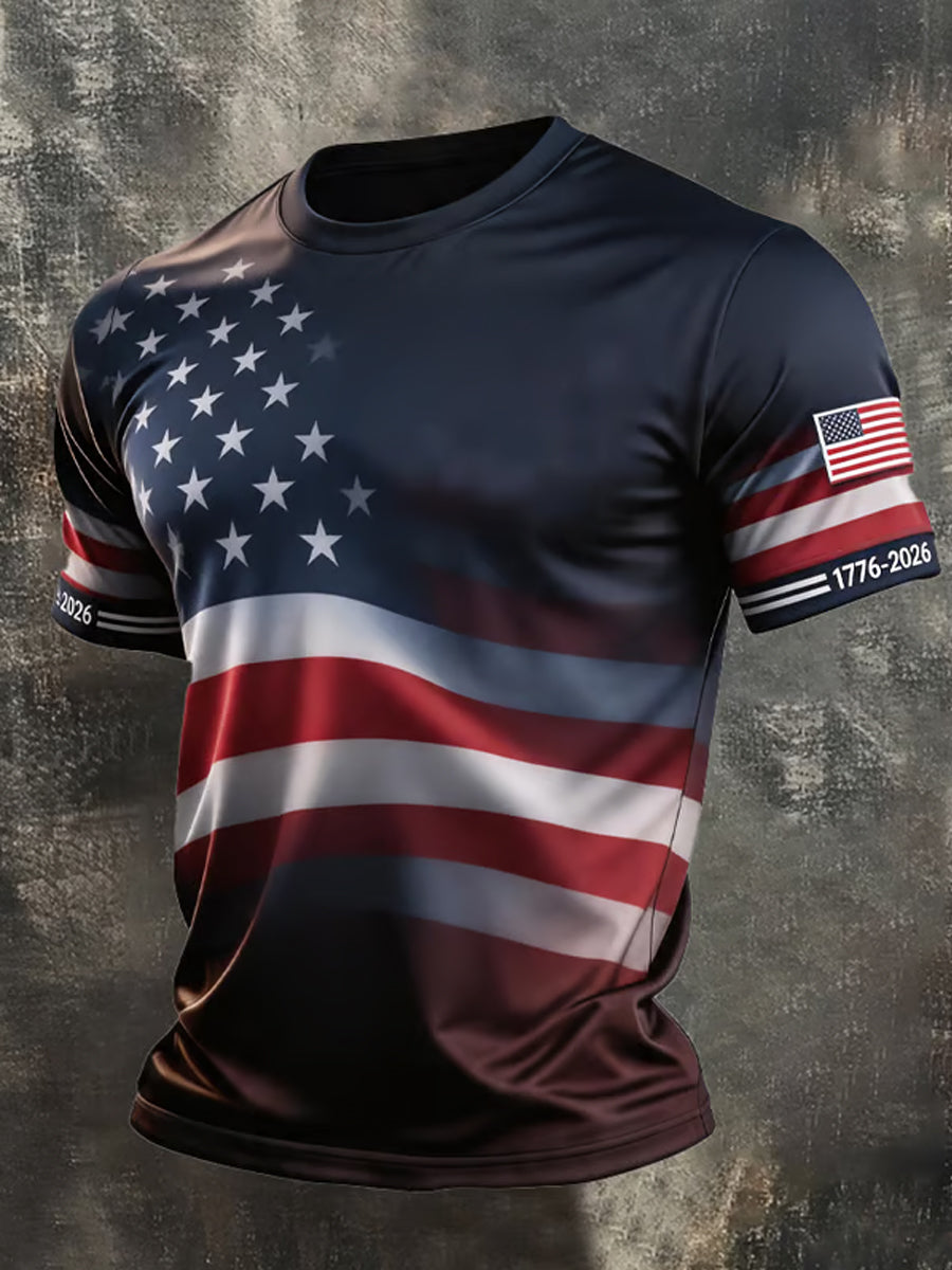 Men's Independence Day USA Flag Print Casual Patriotic Tee