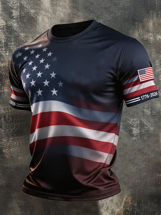 Men's Independence Day USA Flag Print Casual Patriotic Tee