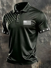 Men's Independence Day USA Flag Print Casual Patriotic Polo