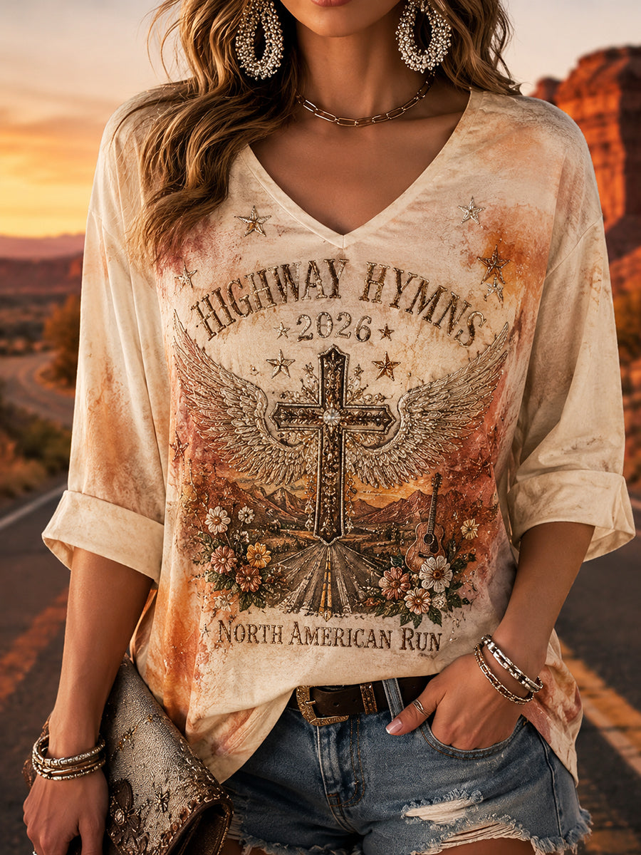 Women's Country Rock Tour 2026 Graphic V-Neck T-Shirt