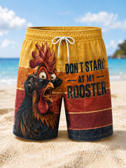 Men's DON'T STARE AT MY ROOSTER Printed Beach Shorts