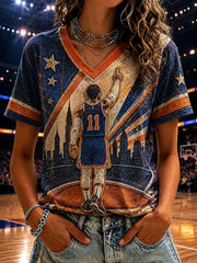 Women's New York Basketball Printed V-neck T-shirt