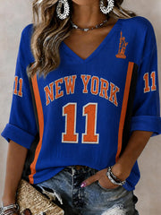 Women's  Classic Basketball Fan Graphic Print Mid-length Sleeves V-Neck T-Shirt
