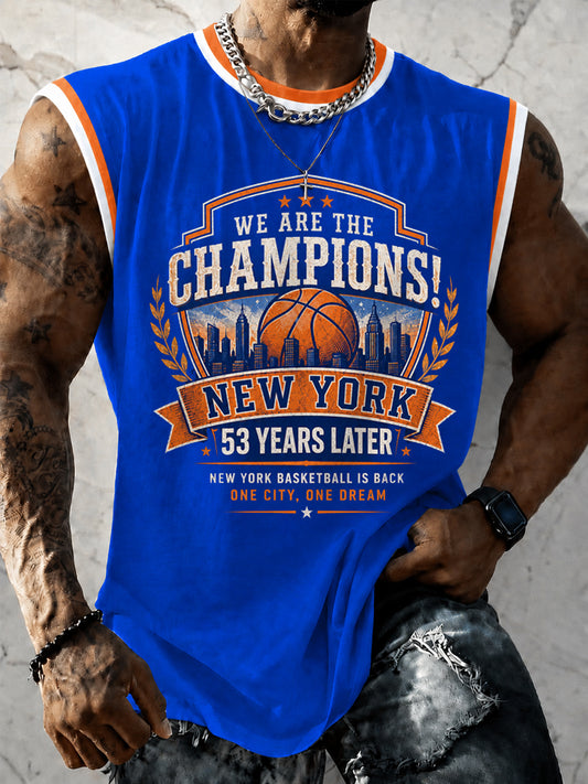 Men's New York Basketball Champions Celebration Print Casual Vest