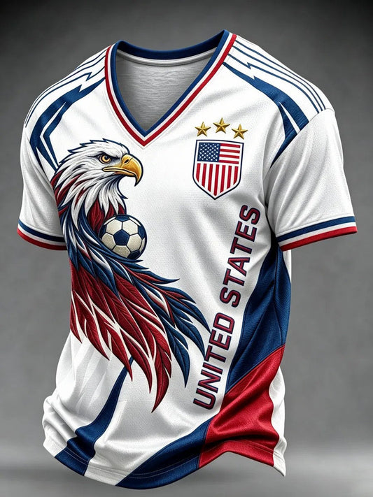 Men's USA Football Printed V-neck T-shirt