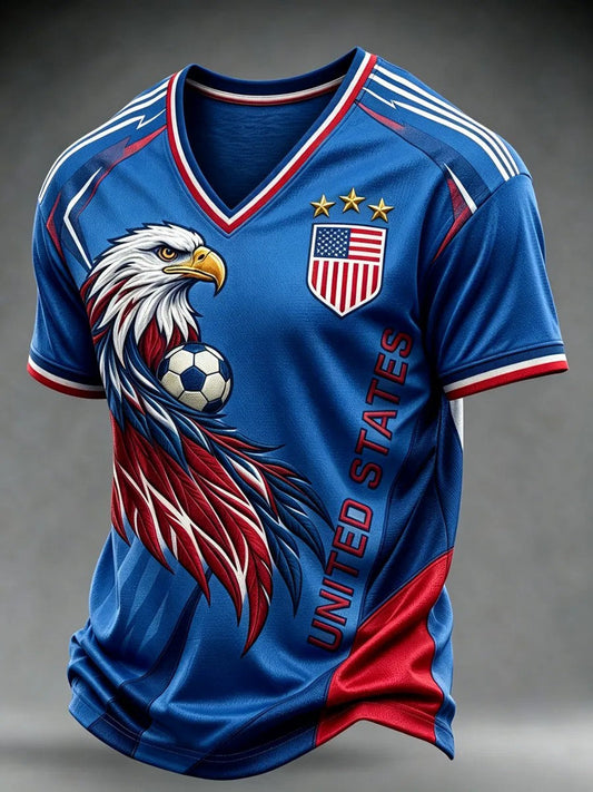 Men's USA Football Printed V-neck T-shirt