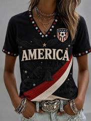 Women's USA Football Printed V-neck T-shirt