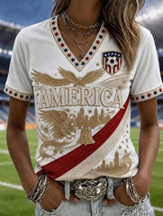 Women's USA Football Printed V-neck T-shirt