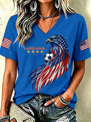 Women's USA Football Printed V-neck T-shirt