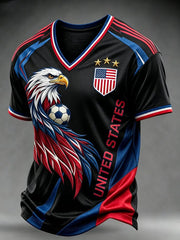 Men's USA Football Printed V-neck T-shirt
