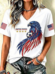 Women's USA Football Printed V-neck T-shirt