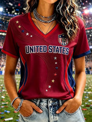Women's USA Football Printed V-neck T-shirt