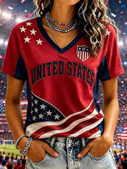 Women's USA Football Printed V-neck T-shirt