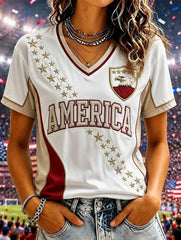 Women's USA Football Printed V-neck T-shirt