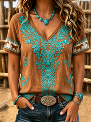 Women's Western-style print short-sleeved T-shirt