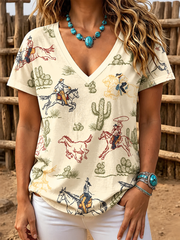 Women's Western-style print short-sleeved T-shirt