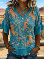 Women's Western-style print Cotton-Linen Shirt