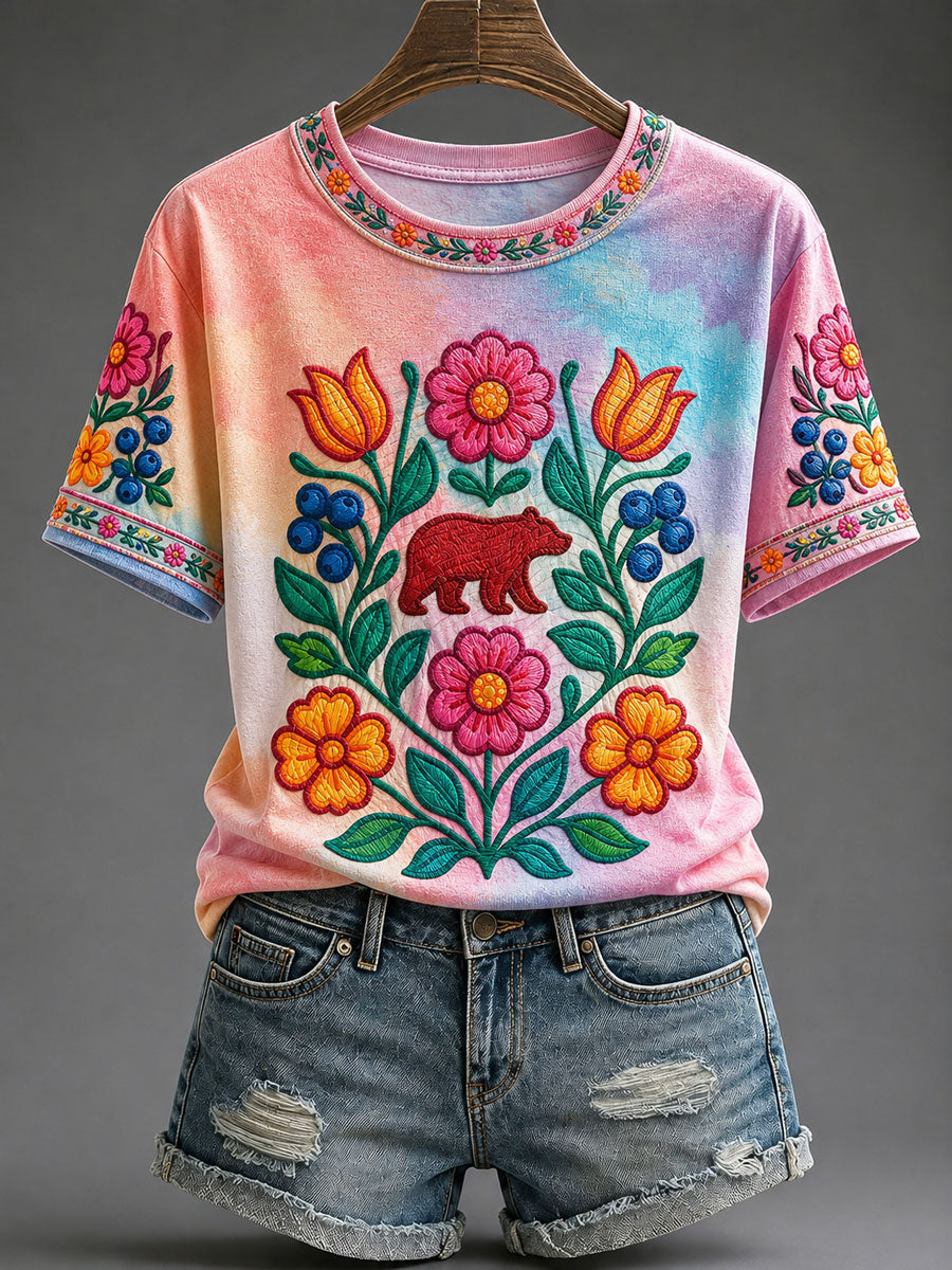 Women's Native Floral Print Casual T-Shirt