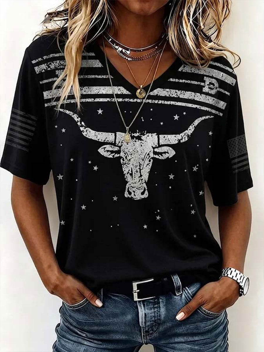 Women‘s Western Bull V-neck T-shirt
