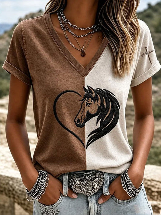 Women's Western Horse Short-sleeved T-shirt