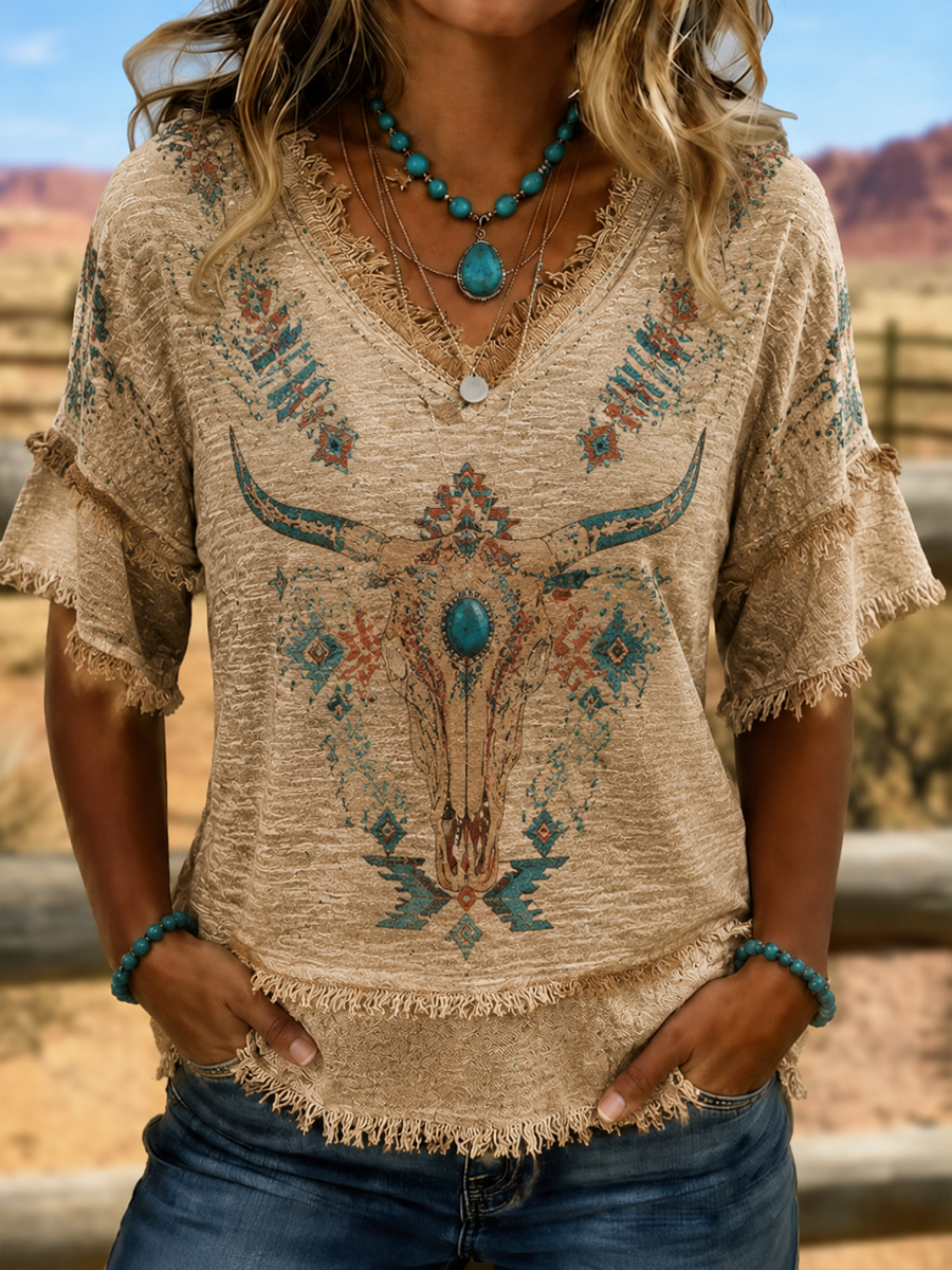 Women's Western-style print Cotton-Linen Shirt