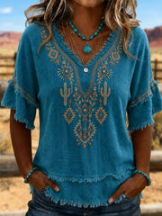 Women's Retro Western Art  Cotton-Linen Shirt