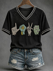 Women's Halloween Monster Gesture Print Casual T-Shirt
