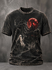 Men's Halloween Ghost Red Moon Casual T-Shirt