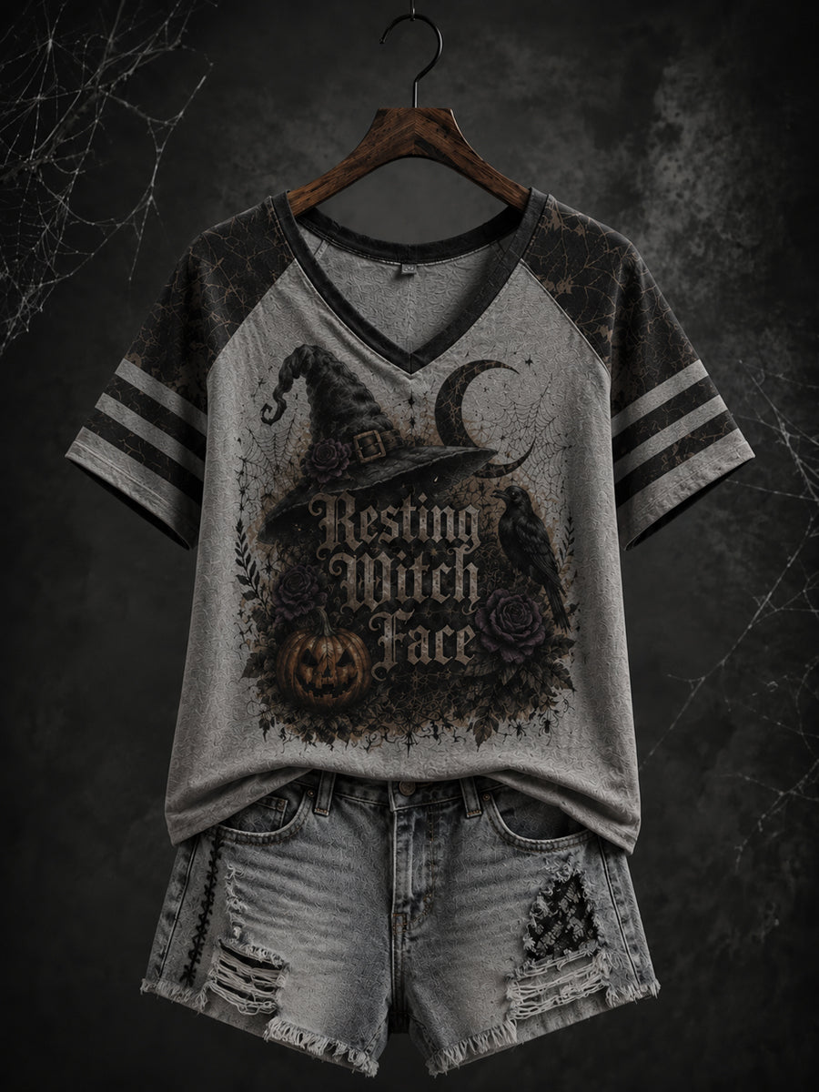 Women's Halloween Print V-neck short-sleeved T-shirt