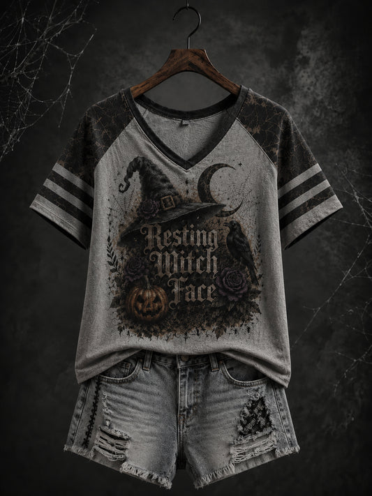 Women's Halloween Print V-neck short-sleeved T-shirt